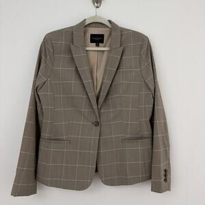 Banana Republic Womens 12 Wool Blend Lined Windowpane Lightweight Tan Blazer